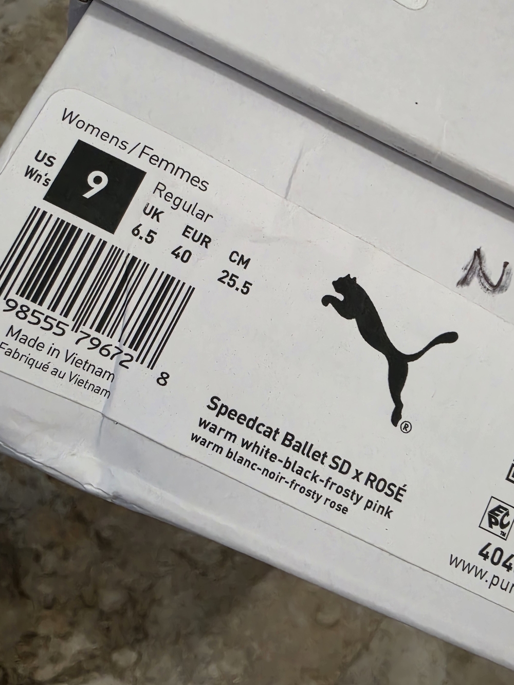 PUMA x ROSÉ Speedcat Ballet SD – Warm White/Black/Frosty Pink (Women's Size 9) - Picture 13 of 14